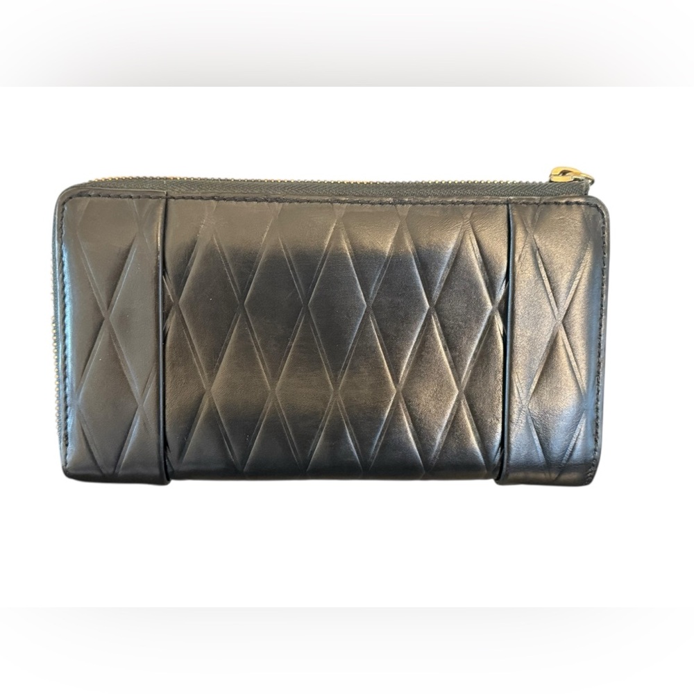 CHLOE Vintage Elise Black Leather Quilted Zip Around Wallet w Unbranded Chain - Picture 10 of 17